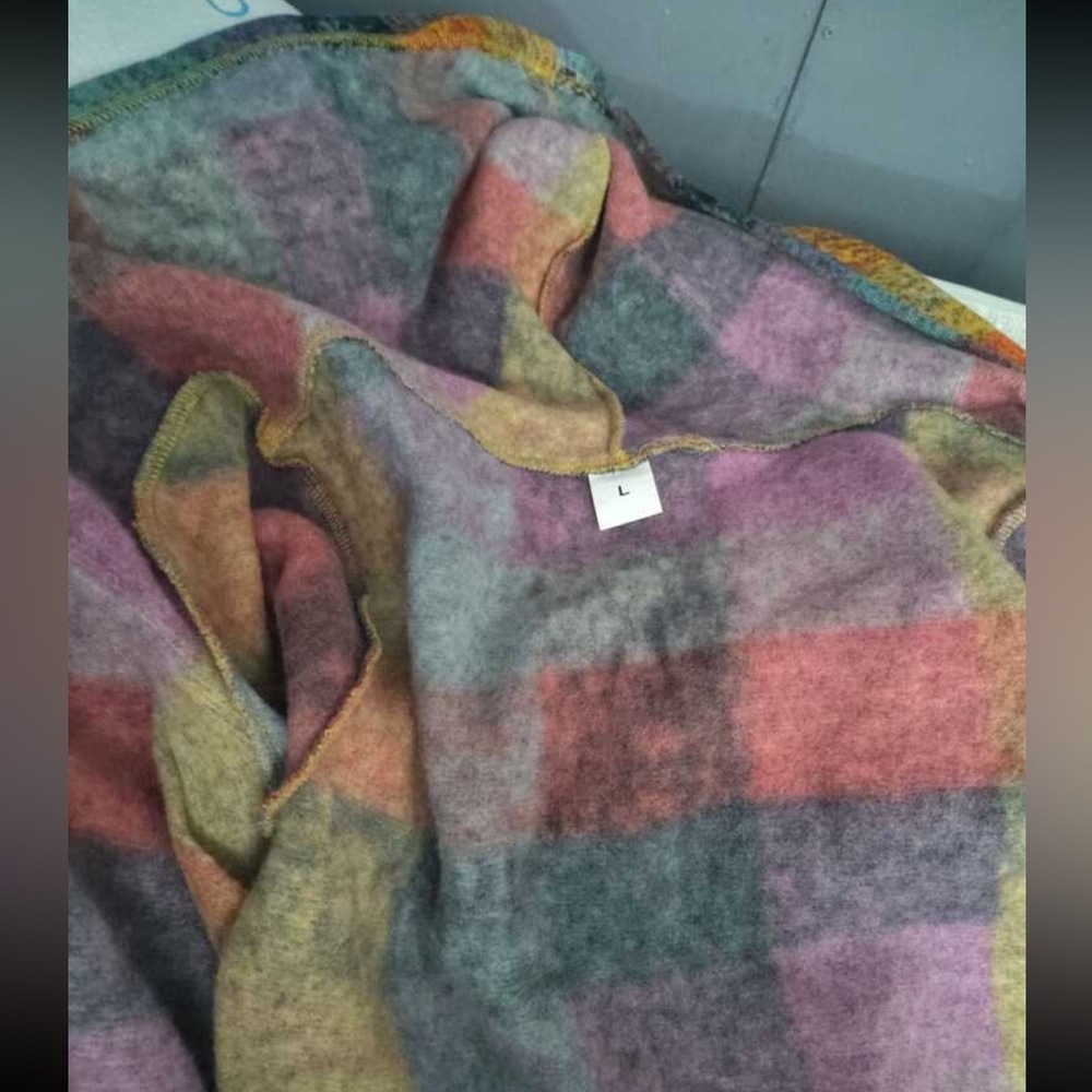 Luxe Plaid Checkered Long Sleeve Pocket Knit Hoodie Sweater Light Coat Brushed - Picture 7 of 8